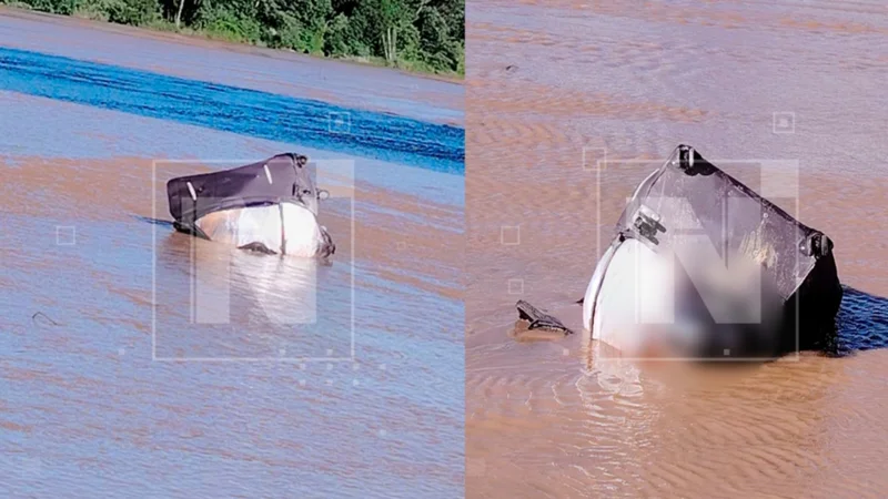 Encuentran cuerpo maniatado dentro de una maleta en el río Piraí. FOTO: NTV/RED UNO. Composición CHMF.