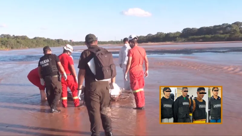 Envían a Palmasola a cuatro implicados en el asesinato del extranjero hallado en una maleta. FOTO: NTV/RED UNO. Montaje CHMF.