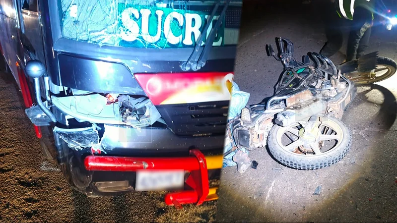 Accidente en Sijllani deja un motociclista fallecido tras impacto contra un bus. FOTO: Comando de la Policía de Potosí. Accidente en Sijllani deja un motociclista fallecido tras impacto contra un bus. FOTO: Comando de la Policía de Potosí.