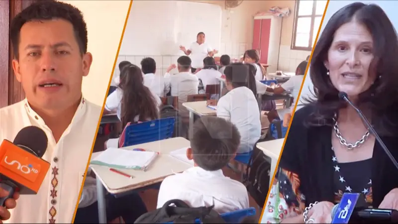 Gobierno y maestros acuerdan revisar la Ley Avelino Siñani en mesas de trabajo. FOTO: NTV/RED UNO. Composición CHMF.