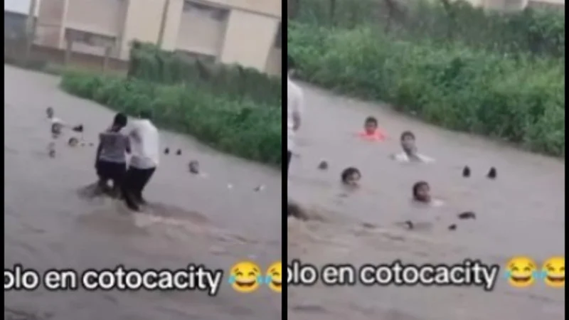 “A mal tiempo buena cara”; Así aprovecharon la acumulación de agua en Cotoca (VIDEO)