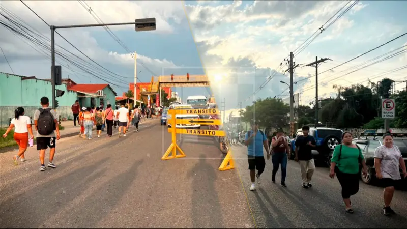 Miles de peregrinos caminan al santuario. FOTOS: Michelle Meneses, periodista Red Uno. Composición CHMF.